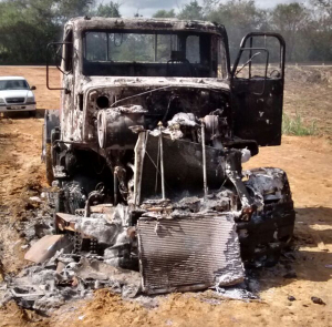 PM localizada carreta e corpo carbonizados em canavial de Novo Lino (Foto: Cortesia à Gazetaweb)